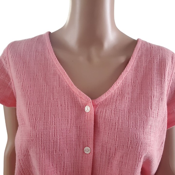 J. Crew Factory Size S Textured Tie Front Button Up Shirt Blouse Stretch Pink - Picture 2 of 10